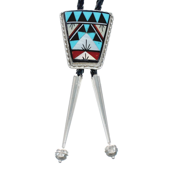 Native American Zuni Sterling Silver Multicolor Inlay Bolo Tie JX129078